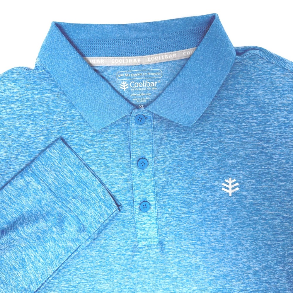 Coolibar Mens XL Erodym Long Sleeve Golf Polo Blue Heather UPF 50+ Sun Shirt